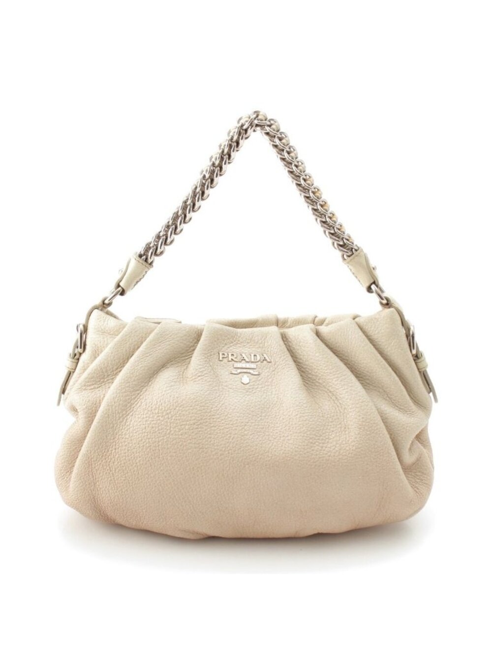 Prada Cervo Lux Chain Leather Hobo Gradient Shoulder Bag Ivory Pink Beige